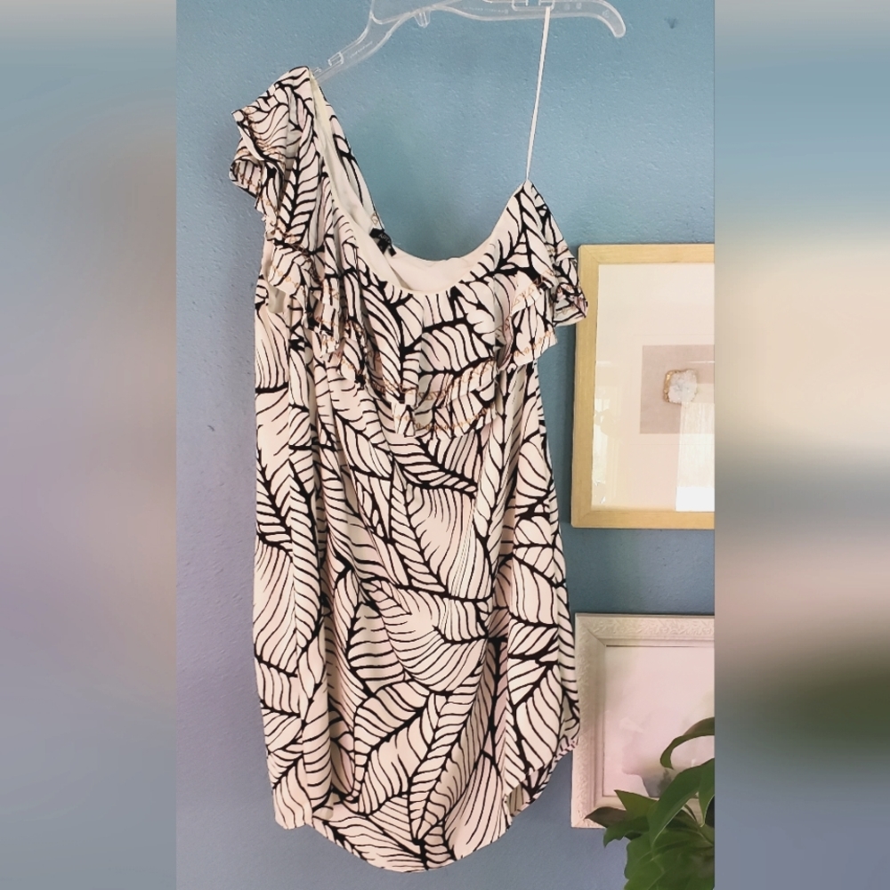 Apt. 9 Tropical Print One Shoulder Ruffle Dress Gold Detail size XL